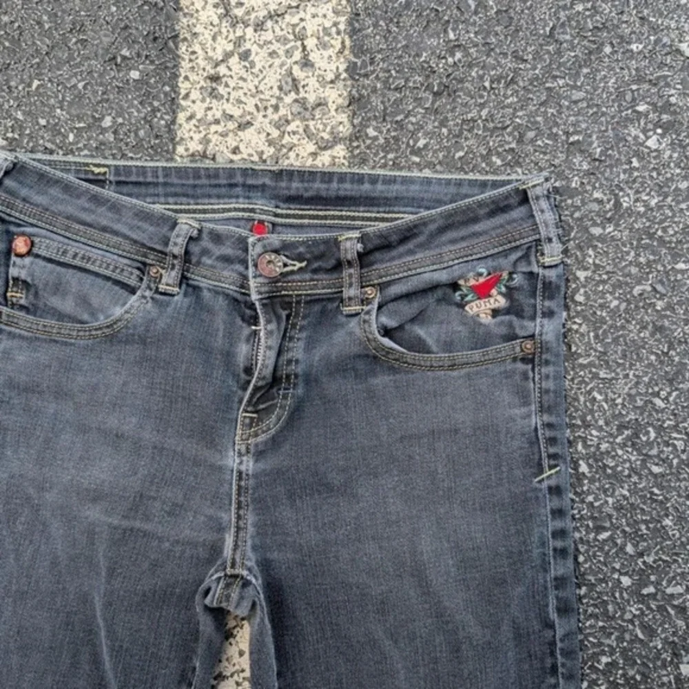 Evisu x Puma Slim‎ Straight Jeans Dark Wash Embroidered Logo W30 L34 Streetwear